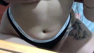 sexy latina in lingerie teases her belly and natural tits seductively