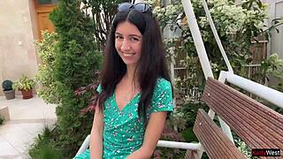 hottie struts public streets with fresh cum face after losing bet