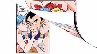 vegeta unleashes blonde milf on rough big cock threesome creampie