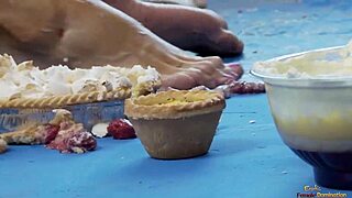 Blonde milf dives into passionate lesbian play with friend on the floor