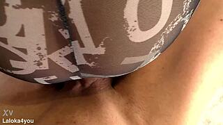 a beauty in torn leggings bent over for monster cock creampie on her ass