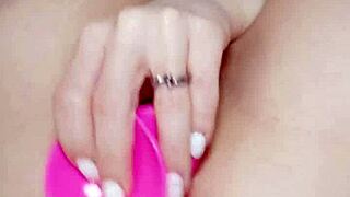 Homemade Horny Brunette Slut Stretches Tight Pink Pussy and Ass with Huge Dildo Toys