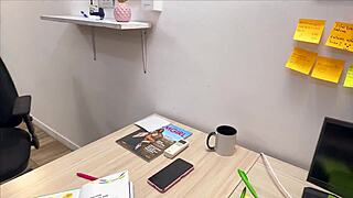 I pound my skinny secretary's pussy cowgirl style in office chaos