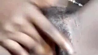 Clean shaved pussy fingered until dripping wet