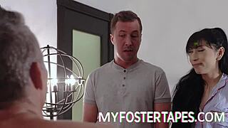 curvy big tits milf becky bandini rides cowgirl and takes doggystyle pounding from horny brunette judy jolie's friend barefoot in bedroom