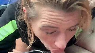 Hooker Exposes Bare Ass for Public Deepthroat Cum Swallow