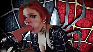 Spider girl Meridjane delivers intense passionate deepthroat blowjob