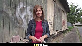 big cock spanks tattooed babe's ass outdoors for cash payment