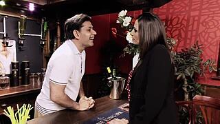 Fuck yes, horny brunette milf sucks cock in bar!