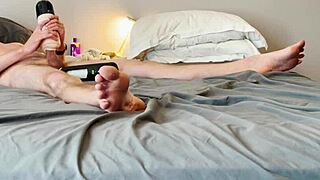 long solo masturbation sucking vibrating blowjob toy while prostate balls buzz intensely