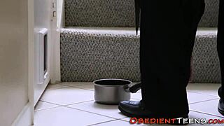 dominant master binds petite teen sub then blasts her pretty face with thick bdsm cum ropes