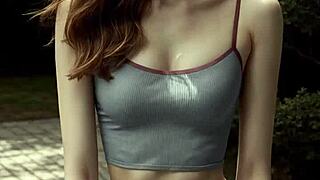 lingerie tease under cherry blossoms