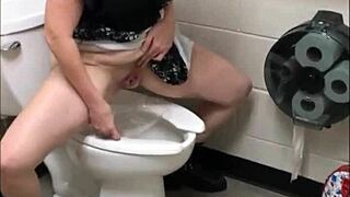 Pretty brunette babe spreads ass wide peeing in toilet closeup homemade show
