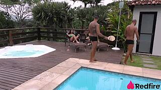 two naughty nymphos host wild fuck party riding cocks everywhere
