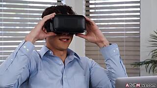 Petite Latina strokes massive cock under desk during office quickie