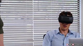 Petite Latina strokes massive cock under desk during office quickie