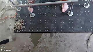 metal bound slave begs shaved pussy squirt