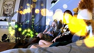 two stranger brunettes arrive for photoshoot but end up in threesome handjob orgy