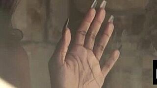 all natural ebony teen victoria antoinette strips stockings bares black pussy