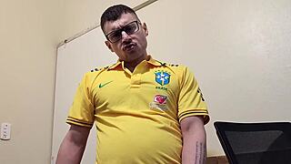 brazilian feet fetish solo jerking off in soccer shirt