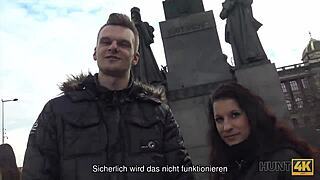 busty brunette jocelyne z trades shaved pussy for cash public pounding