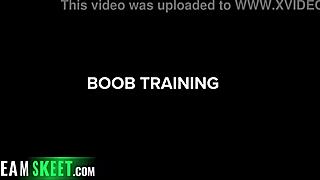 two busty milfs tease boob lover with massive jiggling tits in steamy threesome