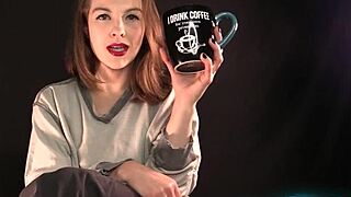 Morning yoga session with brunette housewife in ripped clothes