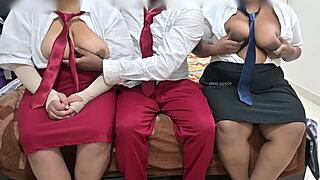 college students unleash wild intense threesome in classroom