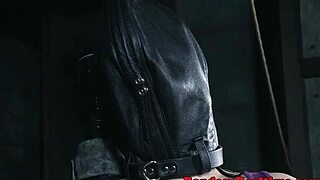Tattooed sub bound and choked gets rough toy gagging in bdsm domination