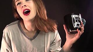 Morning yoga session with brunette housewife in ripped clothes