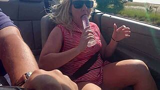 blonde babe squirts pussy juices dildo fucking in public convertible skirt upskirt