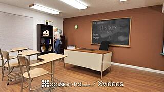 Naughty student slut bends over for teacher's massive cock pounding