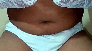 thai ladyboy shemale teases in erotic white panty bra