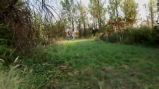 Old Woman Without Dentures Sucks Young Man's Cock in Woods