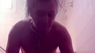 Bold French slave slut bent over sucking cock in BDSM humiliation