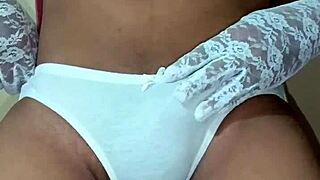 thai ladyboy shemale teases in erotic white panty bra