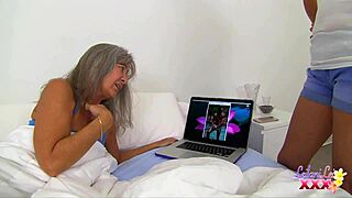 Milf lesbians lick shaved pussies with tan lines exposed