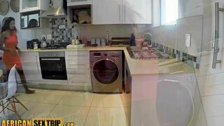 Big booty ebony milf kitchen pounded by massive white cock cumshot