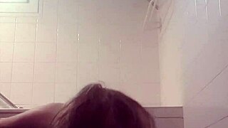 Bold French slave slut bent over sucking cock in BDSM humiliation