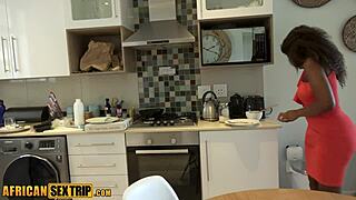 Big booty ebony milf kitchen pounded by massive white cock cumshot