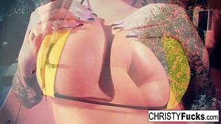 Christy Mack fingers tattooed pussy tits in shower