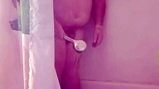 steamy shower reveals small cock bathing action up close