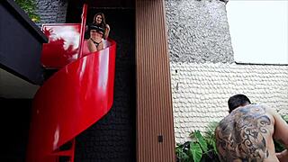 Boss's tattooed latina with tight pussy gets ass fucked hard outdoors!