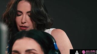 sexy gamer quits stream to scissor and lick roommate's wet pussy