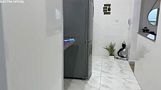 brazilian maid teases boss with tiny shorts cleaning fetish