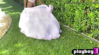 Ana Foxxx Poses Lingerie Poolside Fingers Petite Pussy