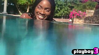 Ana Foxxx Poses Lingerie Poolside Fingers Petite Pussy