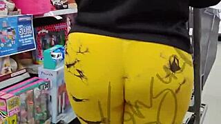 see my thong peeking in yellow leggings?