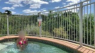 wife flashes huge tits daringly at hotel pool voyeur crowd