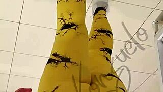 see my thong peeking in yellow leggings?